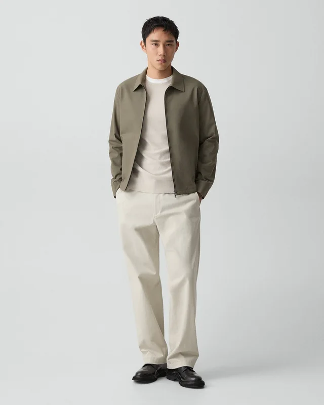 Theory Blouson Zip Jacket in Motion Wool in MOREL 54% Virgin Wool, 25% Recycled Polyester, 20% Polyester, 1% Lycra Spandex, photo 12 of 12 from Theory