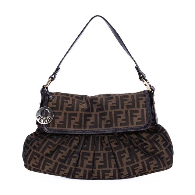Fendi Chef Flap Hobo Da Brown Black Zucca Canvas in Black Canvas from The Reluxe