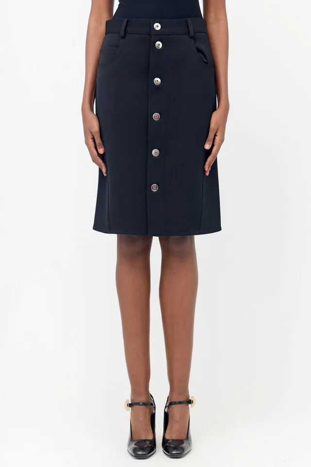 Bottega Veneta FW 2021 Wool Button Skirt in Wool from VSP Consignment