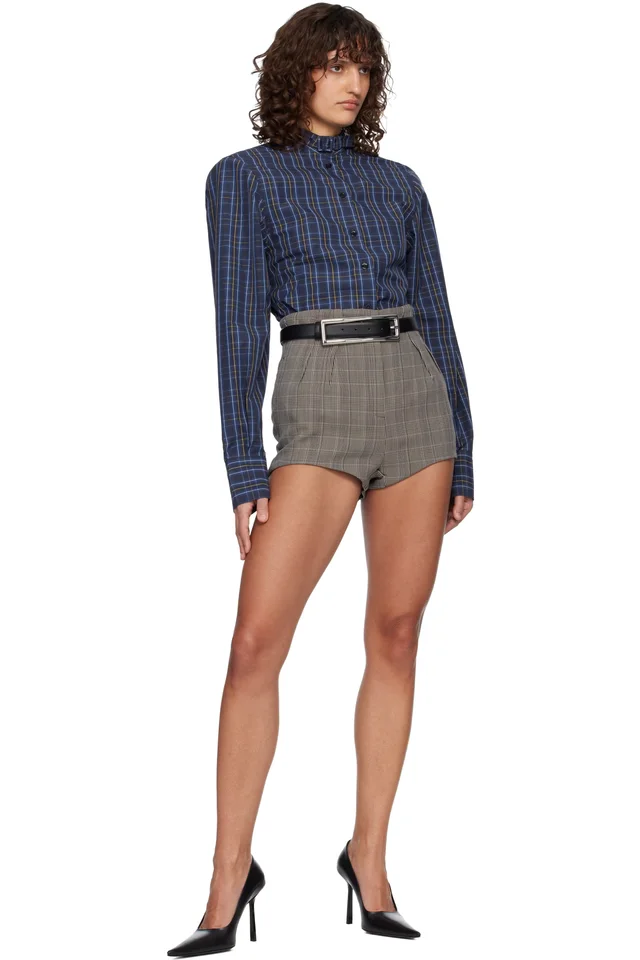 Mugler Gray Checked Pleated Tailored Shorts, photo 5 of 5 from SSENSE