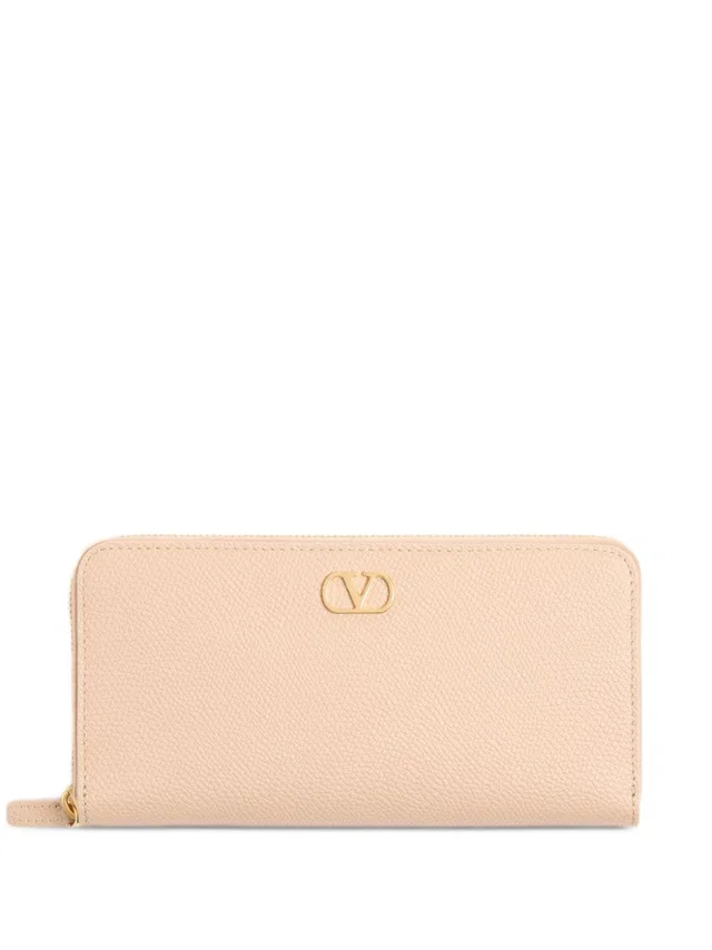Valentino Garavani Grained Leather Vlogo Wallet — Pink in Pink Caviar leather from HEWI