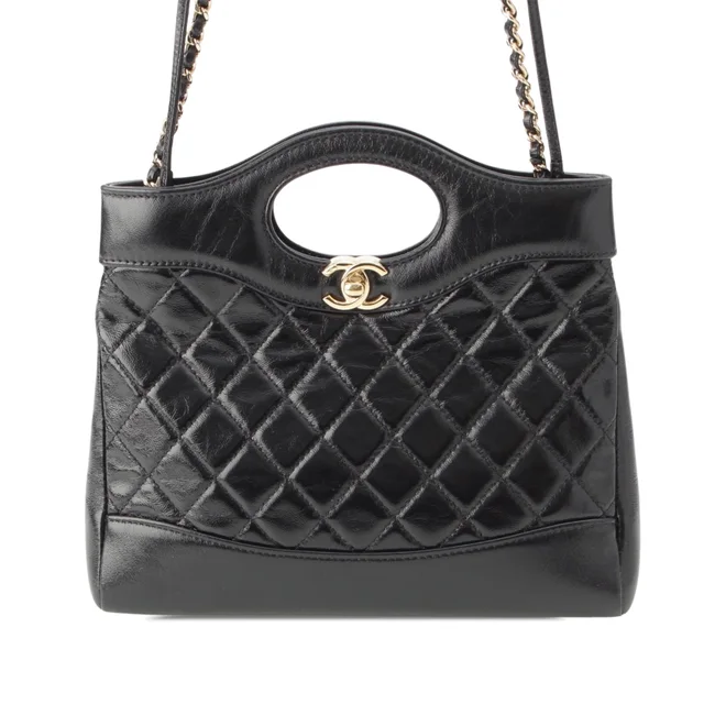 Black Chanel Mini Quilted Glazed Calfskin 31 Shopping Bag Satchel in Black Calfskin from Designer Revival