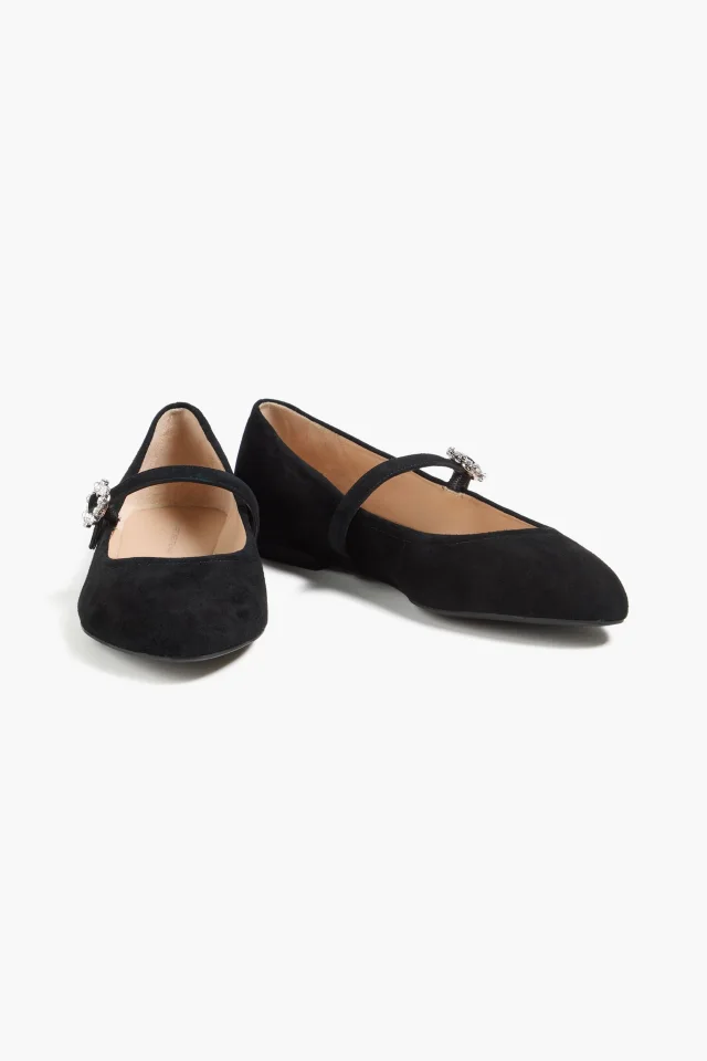 Stuart Weitzman Aura Crystal-Embellished Suede Mary Jane Flats in Navy, photo 3 of 9 from THE OUTNET
