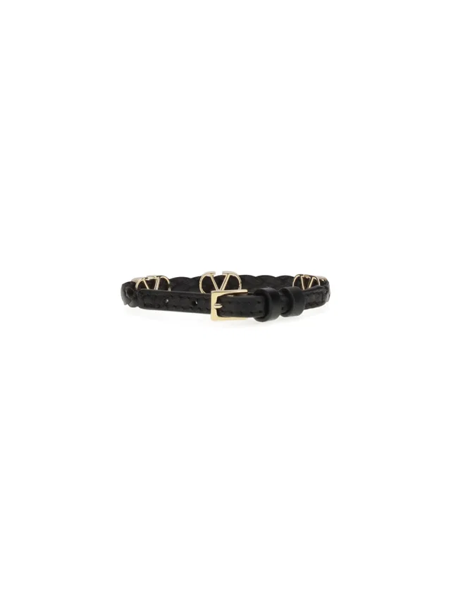 Valentino Garavani Braided Calf Leather Bracelet — Black Bracelets in Black Calfskin from HEWI