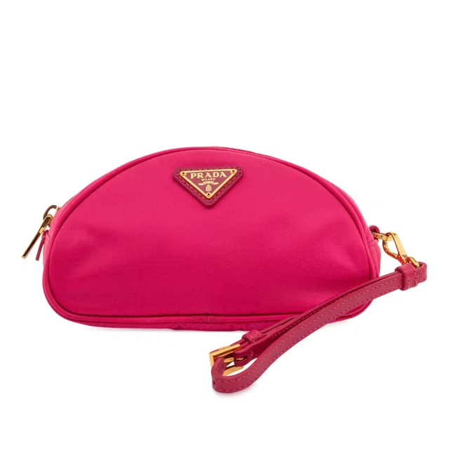 Pink Prada Tessuto Pouch in Pink Saffiano leather from Designer Revival