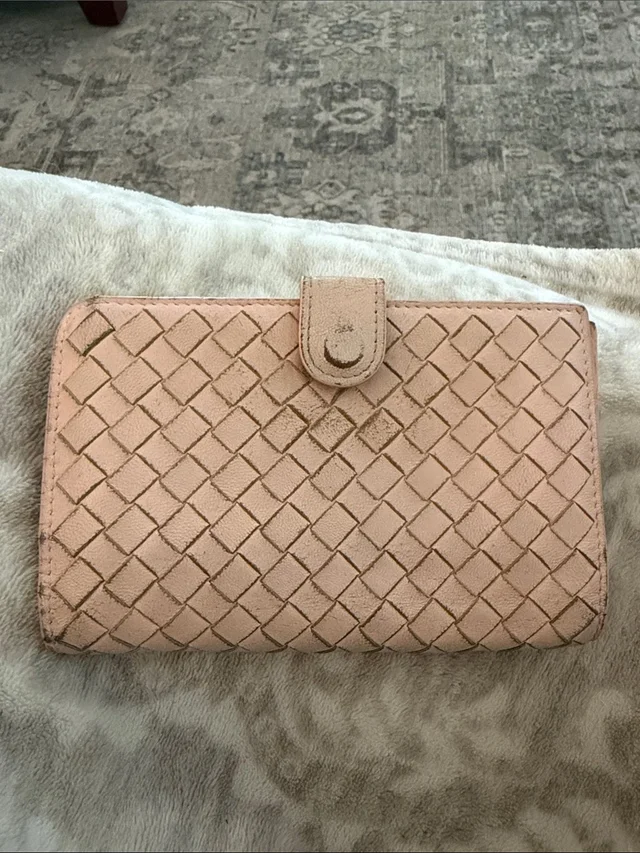Bottega Veneta Blush Pink Intrecciato Leather Snap Wallet in pink Woven leather from Poshmark
