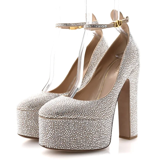 Valentino Garavani Crystal Suede Tan-Go 55/155mm Platform Pumps 41 Rose Cannelle in Brown Suede from FASHIONPHILE, photo 4 of 9