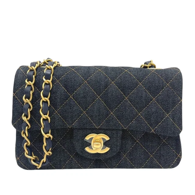Chanel Shoulder Bag Quilted Mini 20 Denim Indigoblue Blue in Blue Denim from The Reluxe