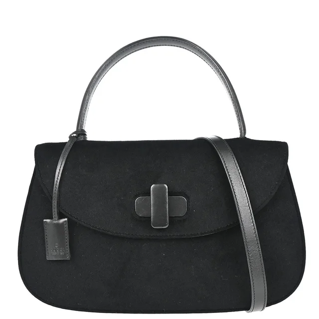 Gucci Black Felt 2way Shoulder Handbag in Black Leather from AMORE Vintage Tokyo