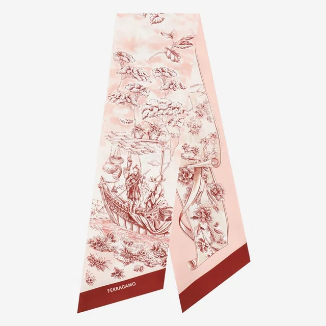 Ferragamo Silk Voyage Print Scarf — Pink Scarfs in Pink Silk from HEWI