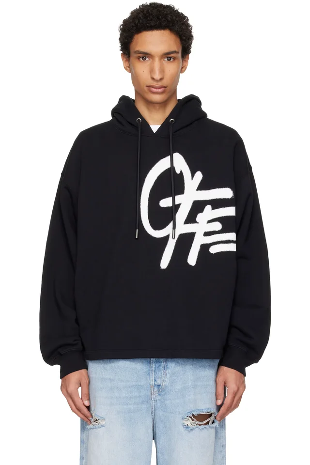 Black Spray Logo Loose Hoodie