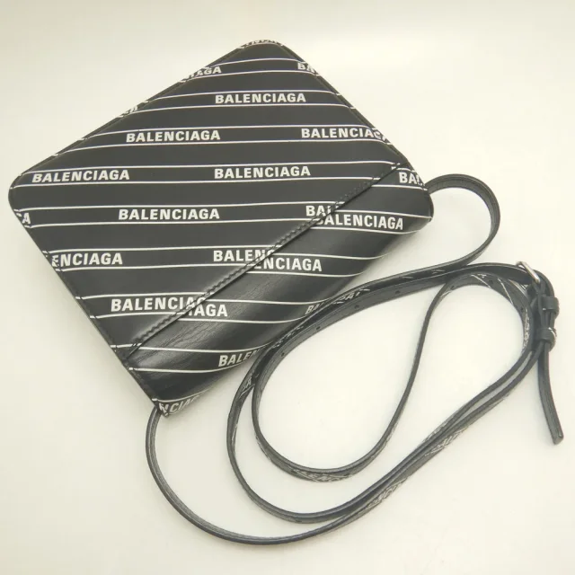 Balenciaga B. Allover Logo Leather Shoulder Bag in Black Leather from LuxUness, photo 2 of 8