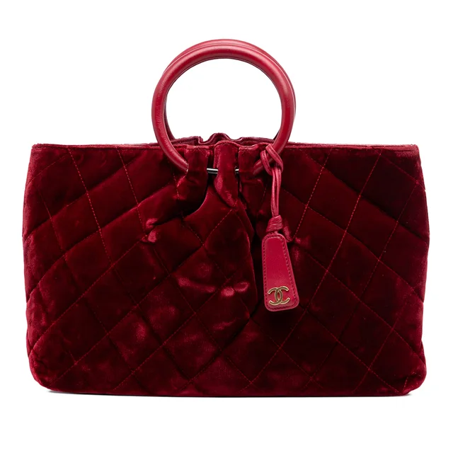 Red Chanel CC Quilted Velvet Top Handle Bag in Red Velvet from Designer Revival, photo 1 of 1