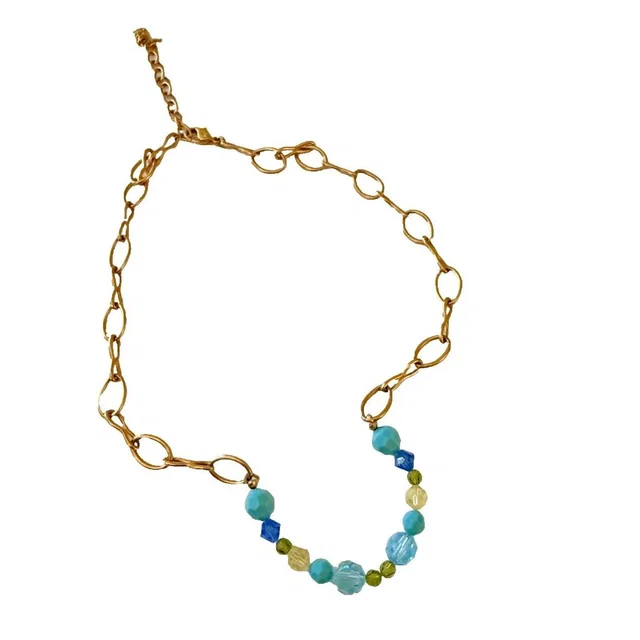 Swarovski Tone Wide Link Chain With Blue Crystal Necklace in gold from Poshmark