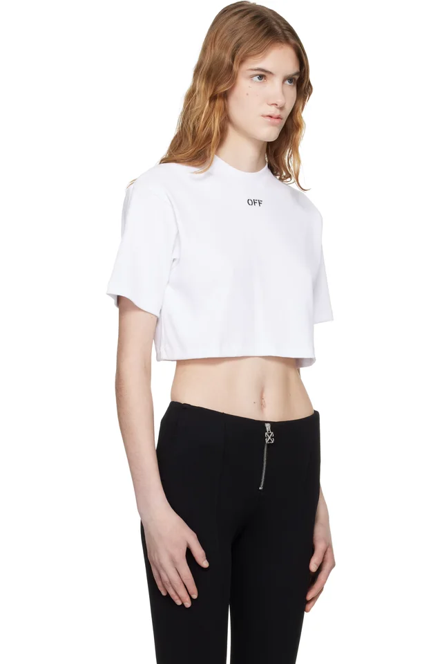 Off-White White 'OFF' Stamp Rib Cropped T-shirt, photo 2 of 2 from SSENSE