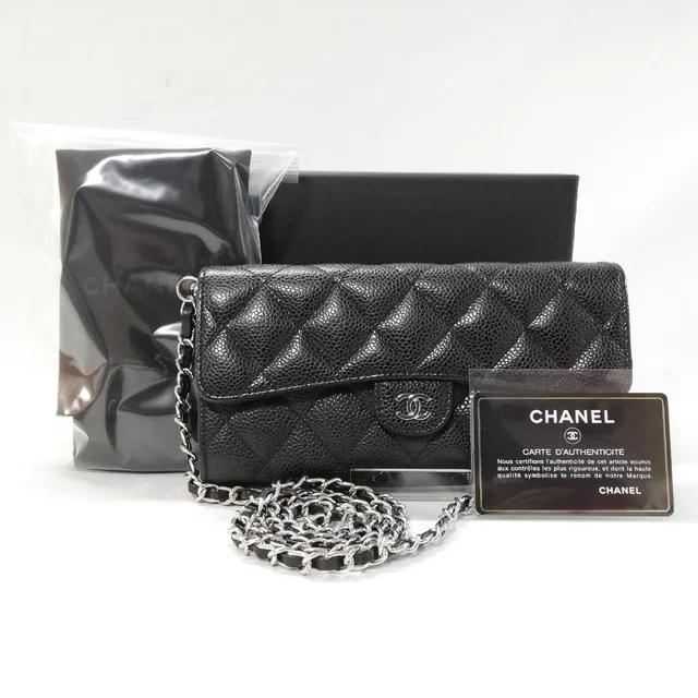 Chanel Wallet Caviar Leather Chain Black Shoulder Bag in Black Caviar leather from The Reluxe