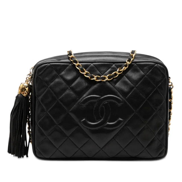 Black Chanel CC Quilted Lambskin Tassel Camera Bag in Black Lambskin from Designer Revival