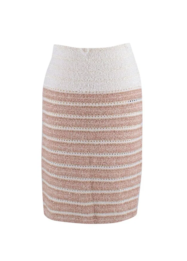 Balmain Genoux Metallic Striped Tweed Skirt in Tweed from HEWI