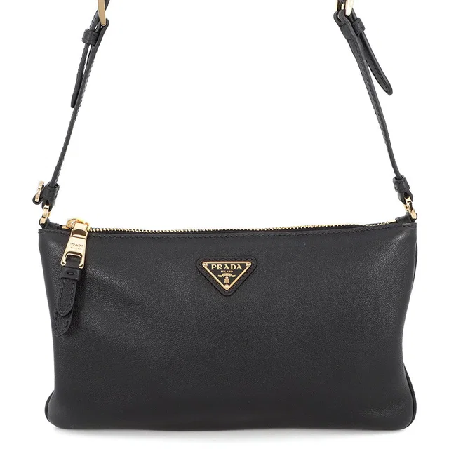 Prada Triangle Logo Shoulder Bag Black1BC238 Leather in Leather from GALLERY RARE