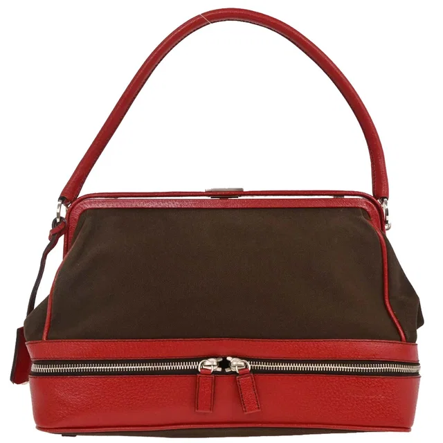 Prada Brown Red Canvas Leather Handbag in Brown Canvas from AMORE Vintage Tokyo