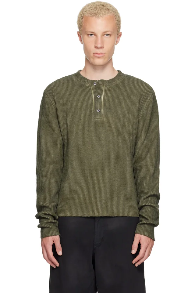 424 Khaki Long-Sleeve Thermal Jersey Henley, image 1 of 1 from SSENSE