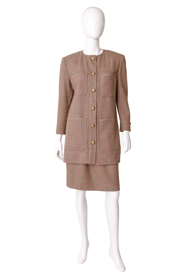 Valentino Garavani Houndstooth Jacket & Skirt Suit Set in Woven leather from Recess LA