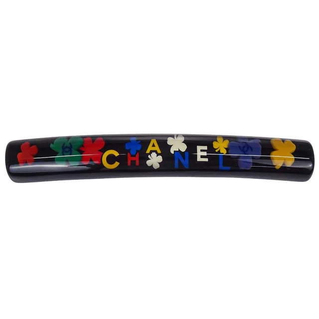 Chanel Barrette Hair Accessories Black Acrylic 04P in Black Resin from AMORE Vintage Tokyo