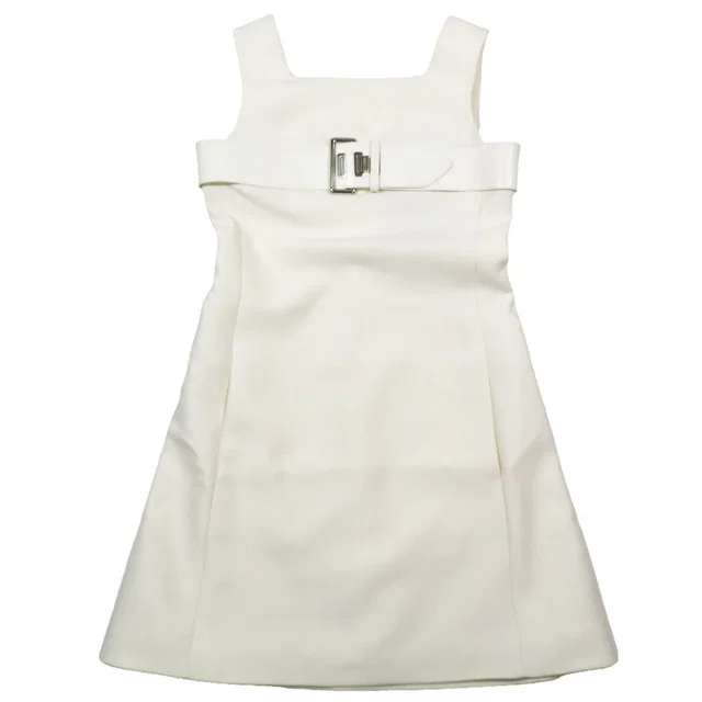 Louis Vuitton Sleeveless Dress A-Line Belt Design Wool Silk Blend White 34 in White Silk from The Reluxe