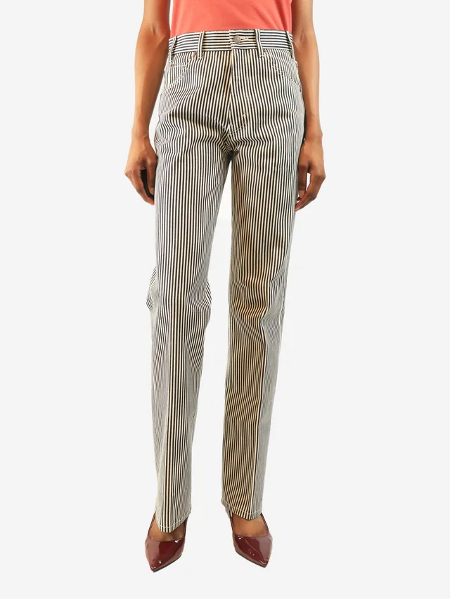 Celine White and navy Hickory stripe serge jeans - size UK 8 in White Denim from Sign of the Times