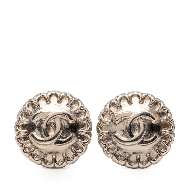 Silver Chanel CC Silver Plated Clip on Earrings in Silver from Designer Revival