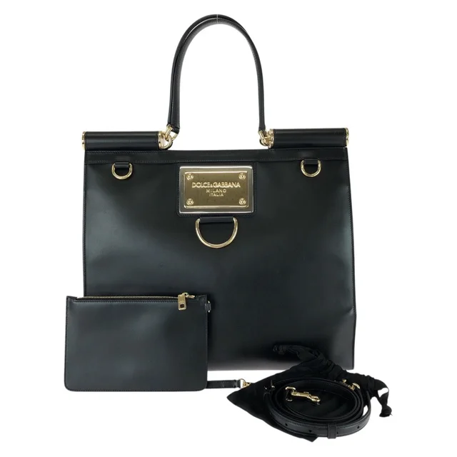 Dolce & Gabbana Sicily 2-Way Black Leather Tote Business Shoulder Bag in Black Leather from The Reluxe