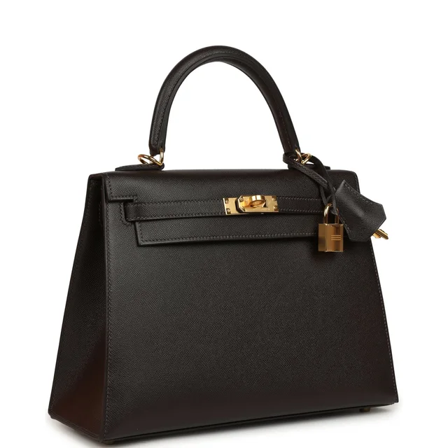 Hermès Kelly Sellier 25 Bai Brun Madame Gold Hardware in Goatskin from Madison Avenue Couture, photo 2 of 9