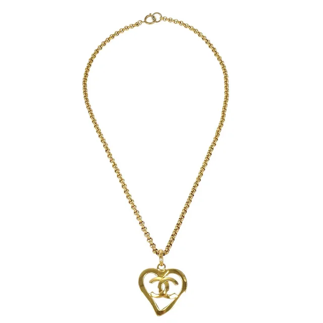 Chanel 1995 Gold CC Heart Cutout Pendant Necklace in Gold from AMORE Vintage Tokyo