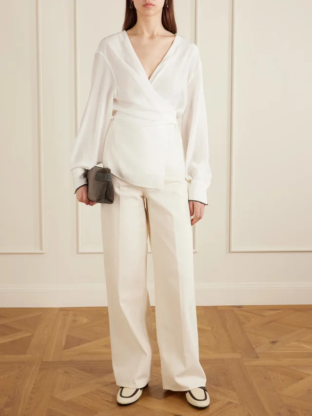 BRUNELLO CUCINELLI Wrap silk blouse in White, photo 2 of 2 from NET-A-PORTER (Canada)