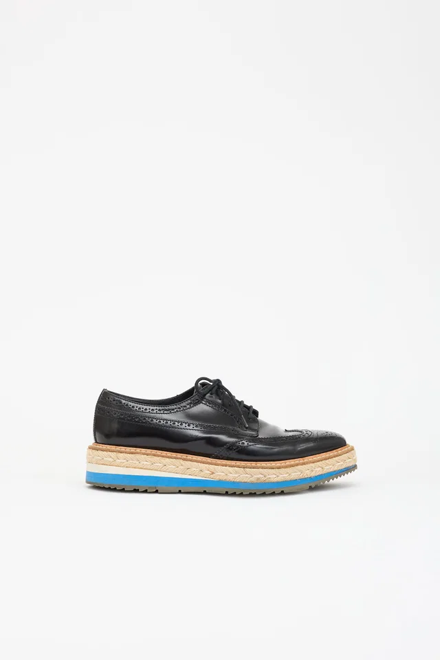 Prada Leather Espadrille Platform Derby in Leather from VSP Consignment