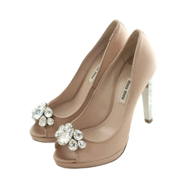 Miu Miu Pumps Open Toe High Heels Bijou Pink 35.5 in Pink from The Reluxe