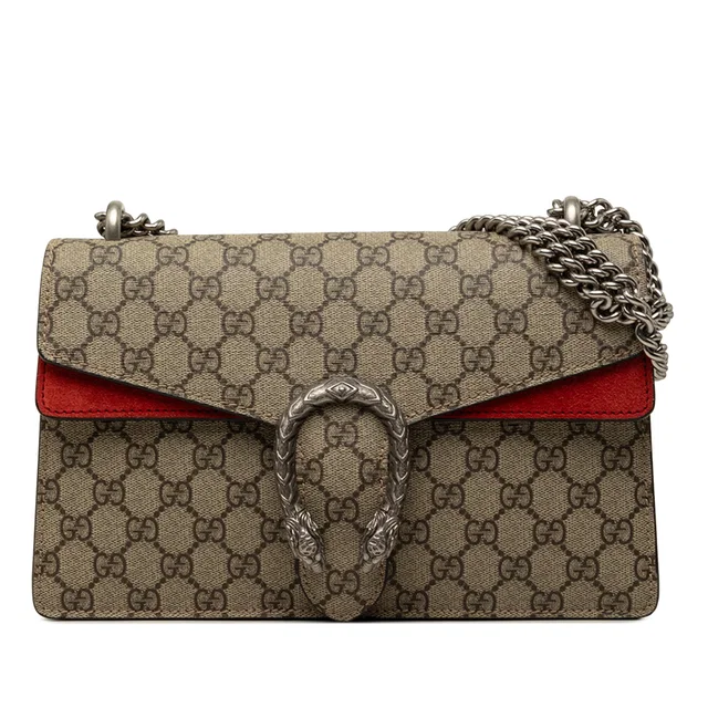 Beige Gucci Medium GG Supreme Dionysus Shoulder Bag in Beige Suede from Designer Revival