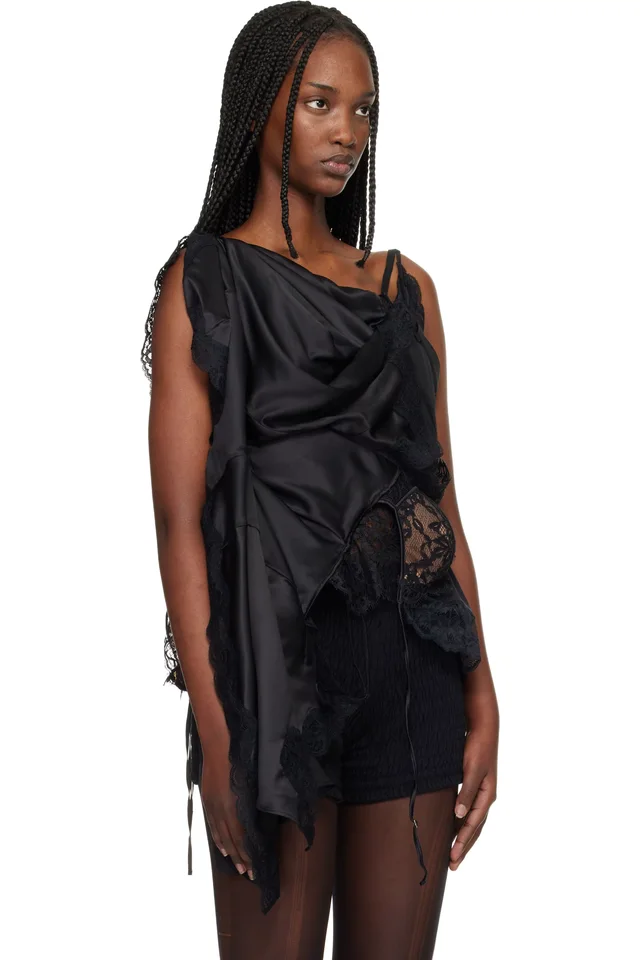 Junya Watanabe Black Peach John Edition W-Name Drape Top, photo 2 of 4 from SSENSE