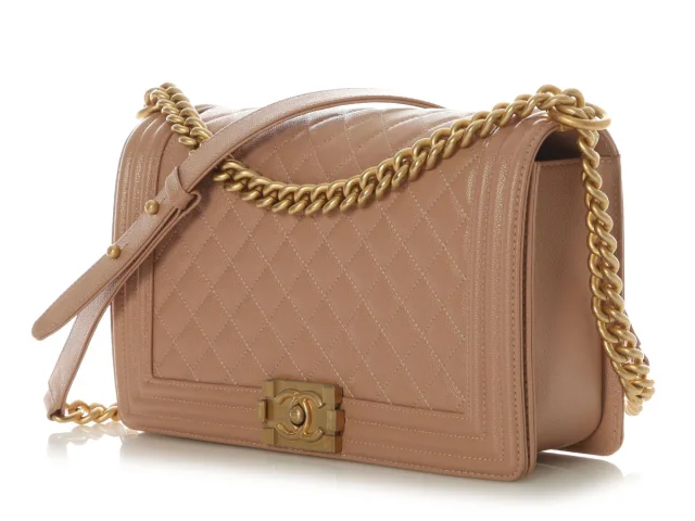 Chanel New Medium Beige Quilted Caviar Boy Bag in Beige Caviar leather from Ann's Fabulous Finds, photo 4 of 10