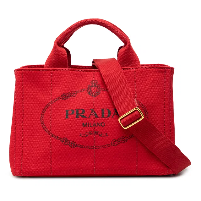 Red Prada Small Canvas Canapa Logo Satchel in Red Canvas from Designer Revival