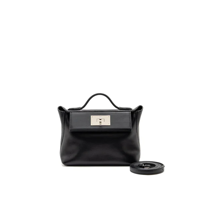 Hermès Mini 24/ 2424-21 Evergrain/Swift Black Stamp Y SHW in Black Swift leather from EMIER