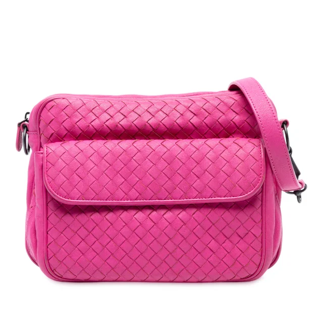 Pink Bottega Veneta Nappa Intrecciato Front Pocket Messenger Bag in Pink Nappa leather from Designer Revival
