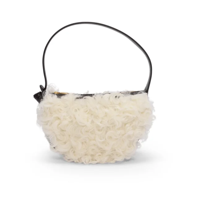 Bottega Veneta Shearling Mini Sunrise Bag in Fondant & White from Blue Spinach
