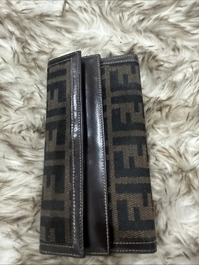 Fendi Brown And Black Ff Logo Fold Wallet in black|brown|red Canvas from Poshmark