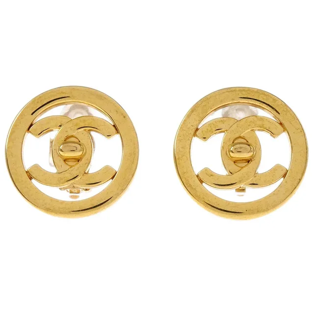 Chanel Turnlock Button Earrings Gold Clip-On 97P in Gold from AMORE Vintage Tokyo