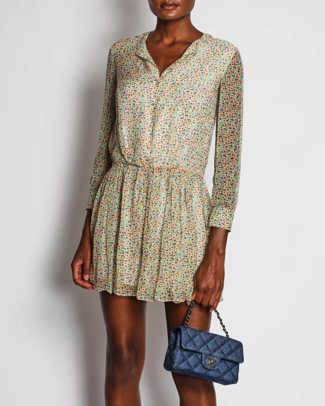 Saint Laurent Ivory Floral Print Long Sleeve Boho Dress Size FR 38 (UK 10) in White from Sellier, photo 2 of 2
