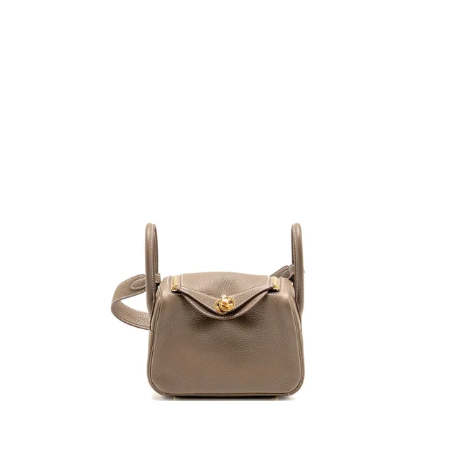 Hermès Mini Lindy Clemence Etoupe GHW stamp Z in Taupe Clemence leather from EMIER
