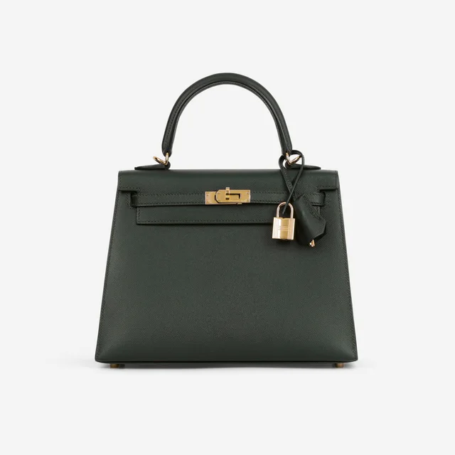 Hermès Kelly 25 - Vert Rousseau Madame | Gold Hardware in Green Madame Leather from Bagista