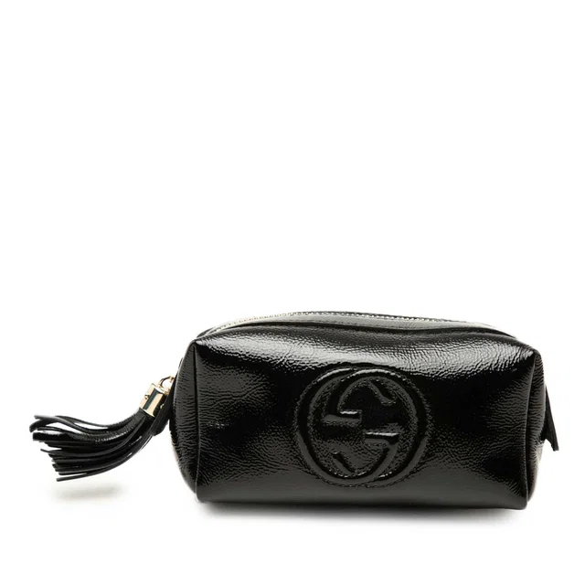 Black Gucci Patent Soho Cosmetic Pouch in Black Patent leather from Designer Revival
