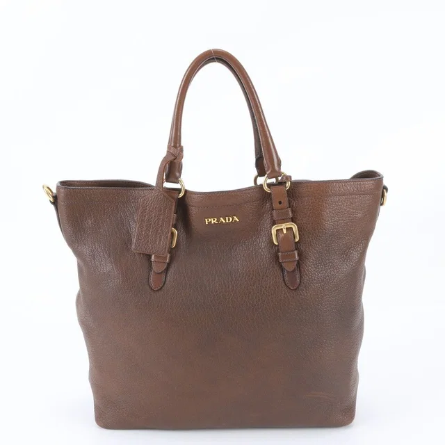 Prada Vitello Daino Leather Tote Bag Shoulder Hand Brown in Brown Leather from The Reluxe